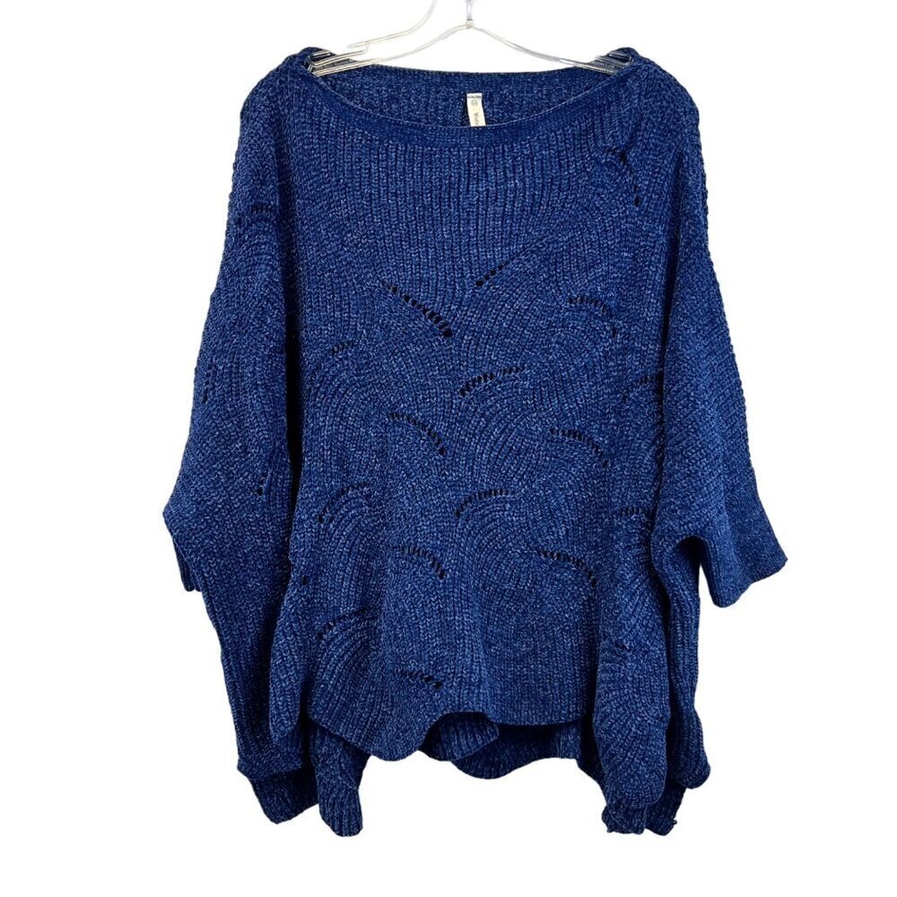 Wishlist Womens 3/4 Batwing Sleeve Pullover Knit Sweater Blue S/M Oversized